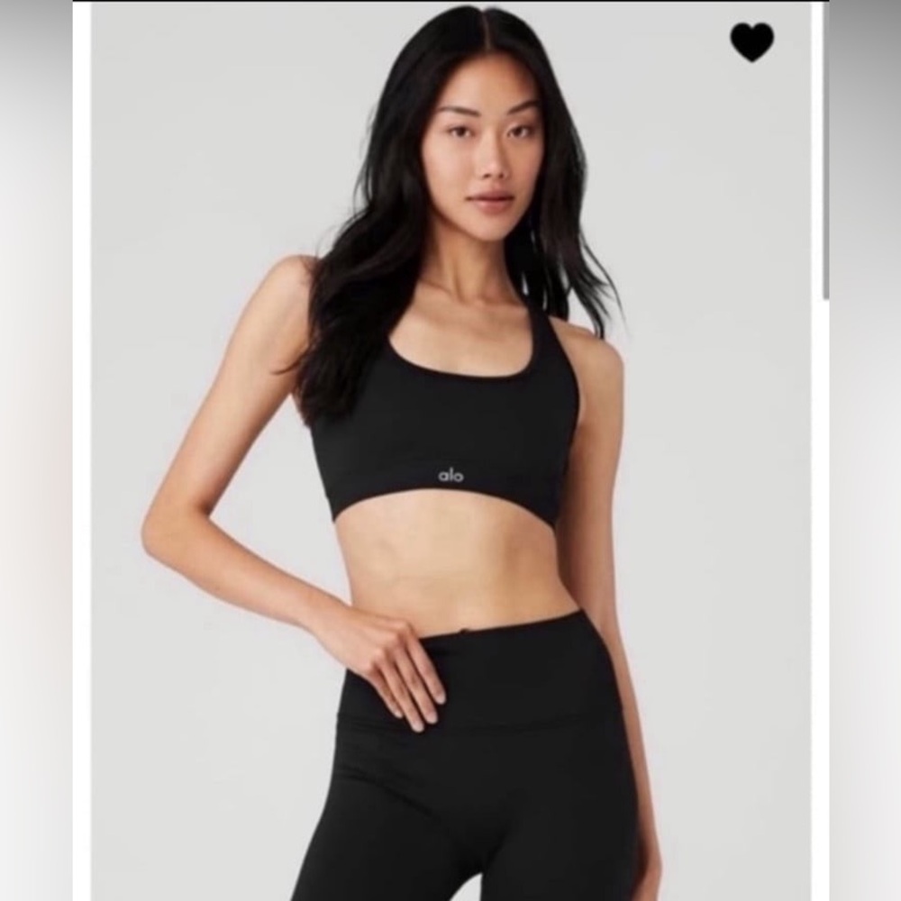 ALO Yoga Ribbed Scoop-neck Black Sports Bra